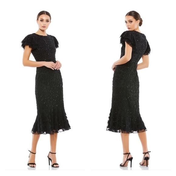 Mac Duggal Dresses & Skirts - Mac Duggal 10827 NWT HAND BEADED FLOUNCE SLEEVE MIDI DRESS